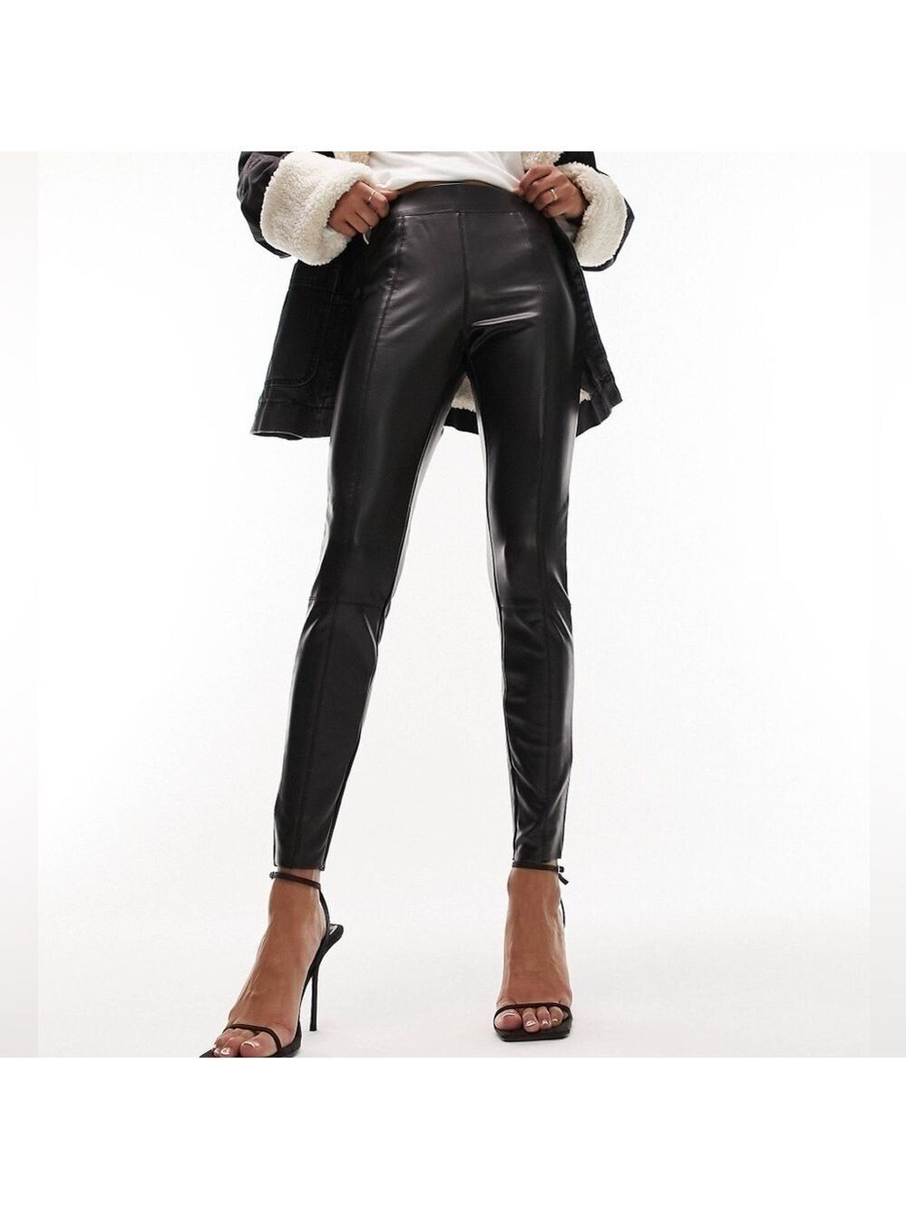 Topshop Faux Leather High Rise Black Skinny Pants, size 2 Petite